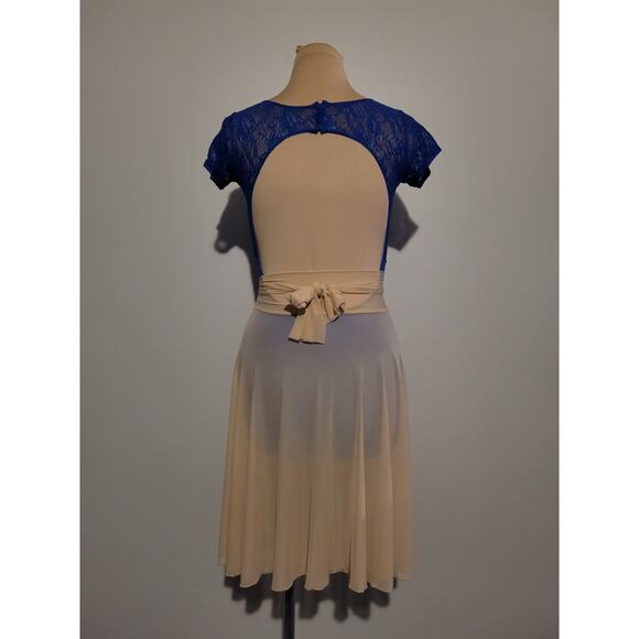 Danskin - Royal Blue Lace Short Cap Sleeve Women's Leotard Size Large - Picture 4 of 6